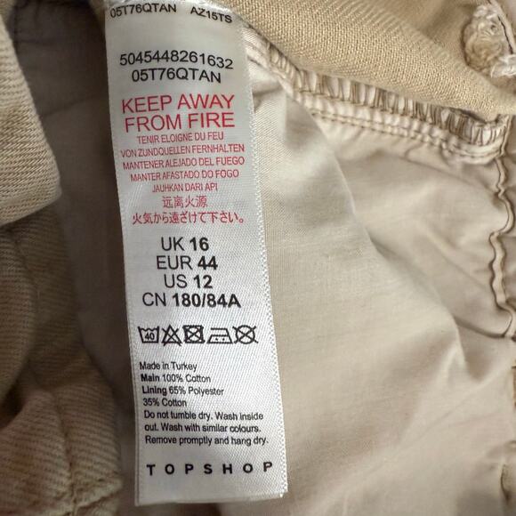 Topshop Paper Bag Tan Button Fly Shorts Size 12 - Picture 9 of 9